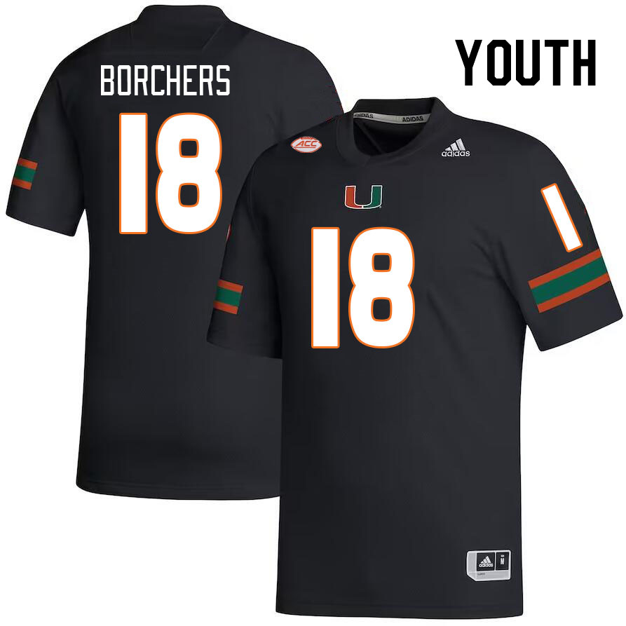 Youth #18 Joe Borchers Miami Hurricanes College Football Jerseys Stitched-Black